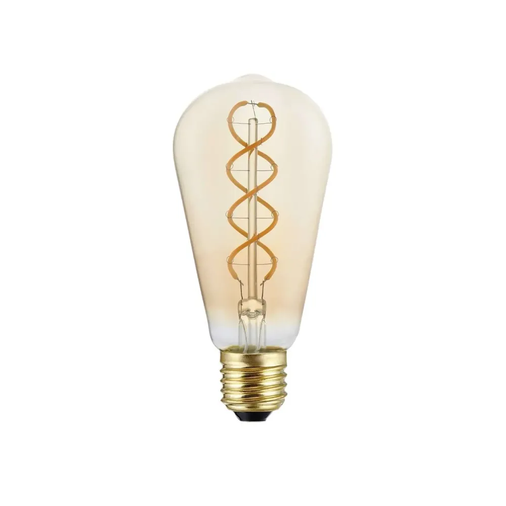 Lâmpada LED Dourada Linha 5V filamento espiral Edison ST64 1,3W 80Lm E27 2500K Regulável - B01