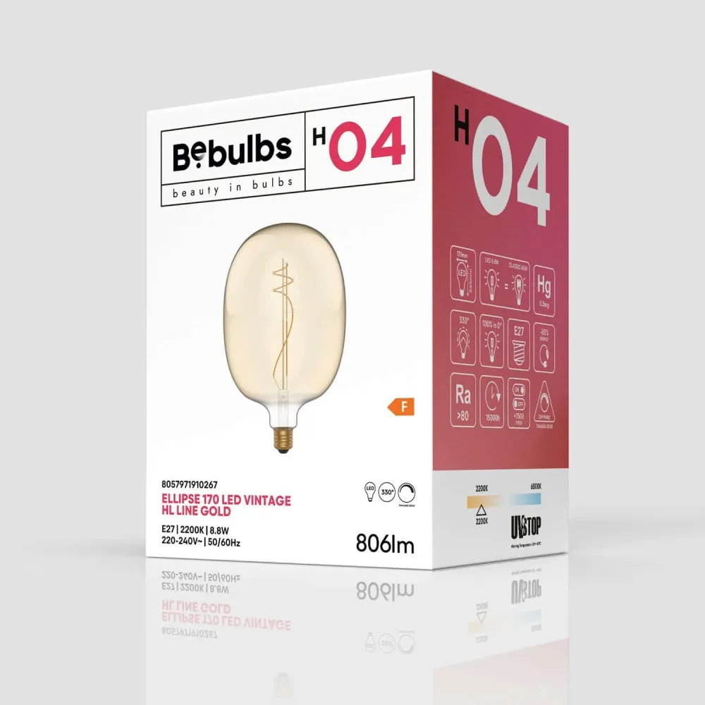 Lâmpada LED Dourada Oval 170 8,8W 806Lm E27 2200K Regulável - H04