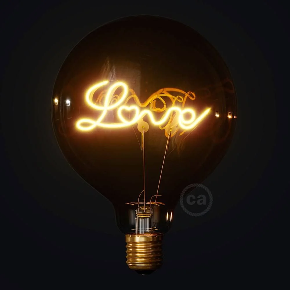 Lâmpada LED Dourada para base Globo G125 filamento Único “Love” 5W 250Lm E27 2000K Regulável