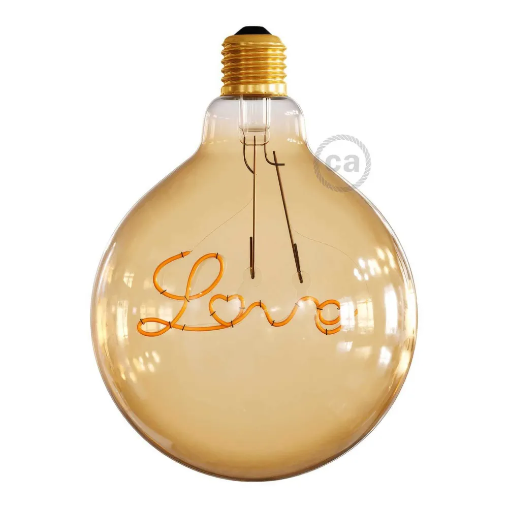 Lâmpada LED Dourada para suspensão Globo G125 filamento Único “Love” 4,5W 250Lm E27 1800K Regulável