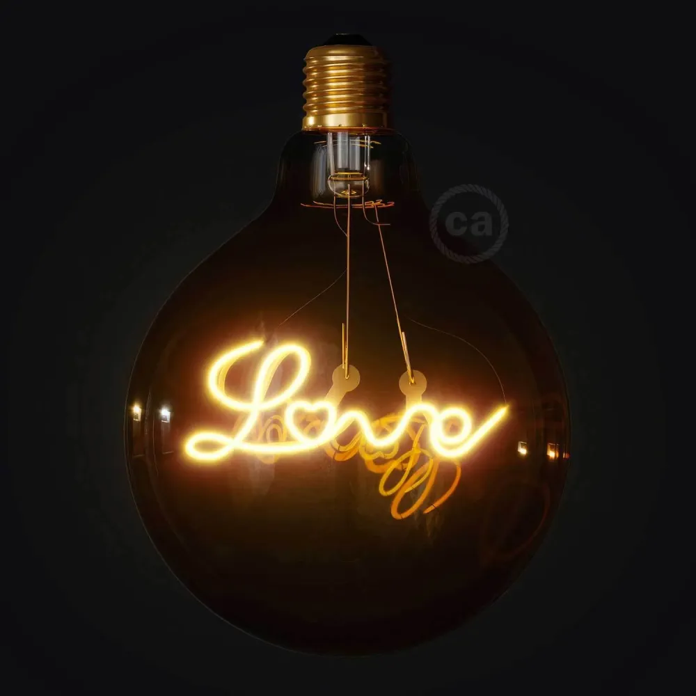 Lâmpada LED Dourada para suspensão Globo G125 filamento Único “Love” 4,5W 250Lm E27 1800K Regulável