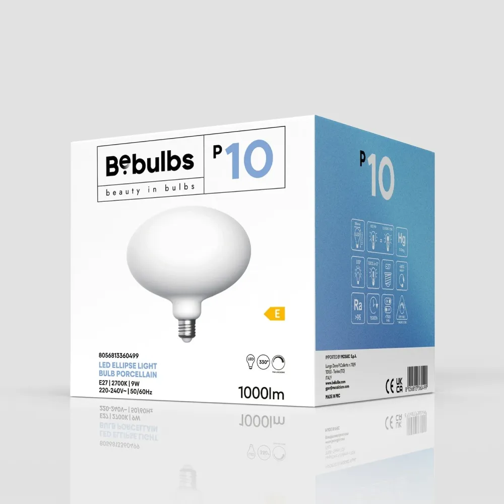 Lâmpada LED Elíptica Efeito Porcelana CRI 95 E27 9W 1000Lm 2700K Dimerizável - P10