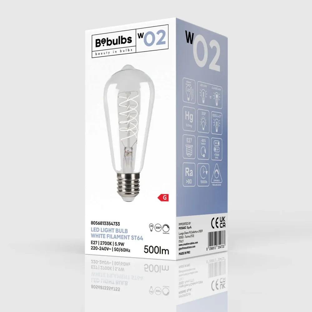 Lâmpada LED Filamento Branco Edison ST64 5,9W 500Lm E27 2700K Regulável - W02