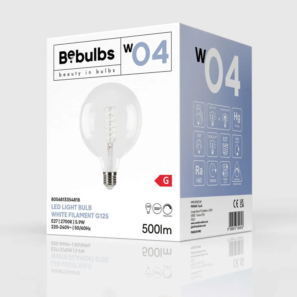 Lâmpada LED Filamento Branco Globo G125 5,9W 500Lm E27 2700K Regulável - W04