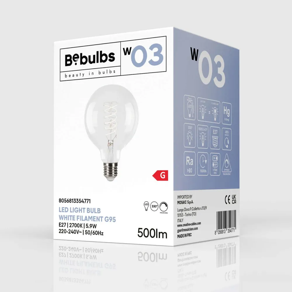 Lâmpada LED Filamento Branco Globo G95 5,9W 500Lm E27 2700K Regulável - W03