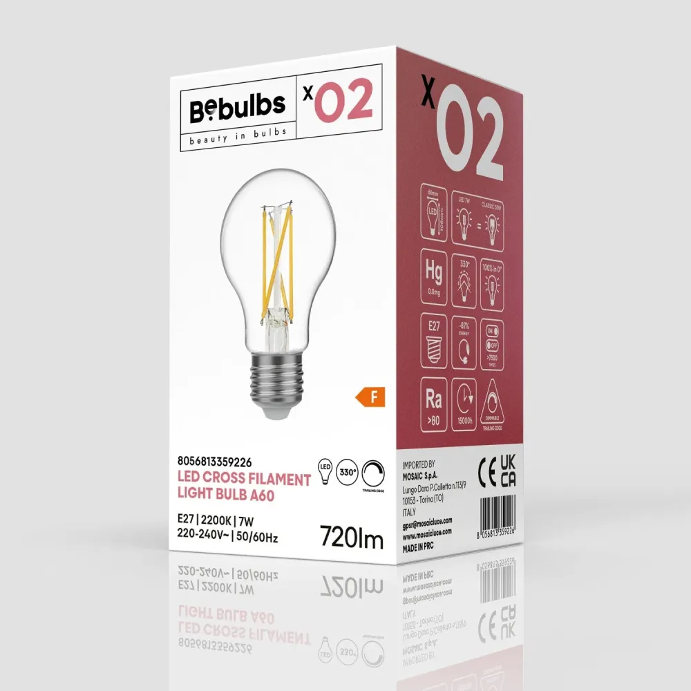 Lâmpada LED filamento cruzado Gota A60 7W 720 lm E27 2200K Dimerizável - X02