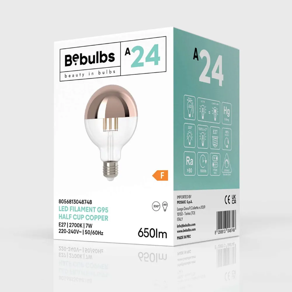 Lâmpada LED Meia Esfera Cobre Globo G95 7W 650Lm E27 2700K Regulável - A24