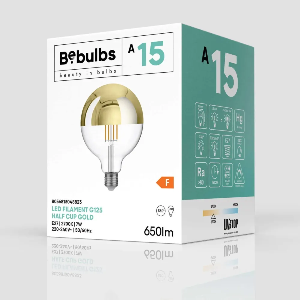 Lâmpada LED Meia Esfera Ouro Globo G125 7W 650Lm E27 2700K Regulável - A15