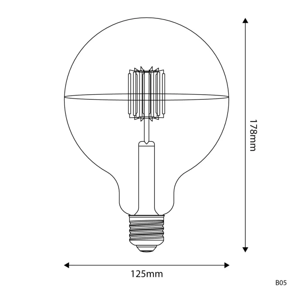 Lâmpada LED Meia Esfera Prata Linha 5V filamento curto Globo G125 1,3W 110Lm E27 2500K Regulável - B05