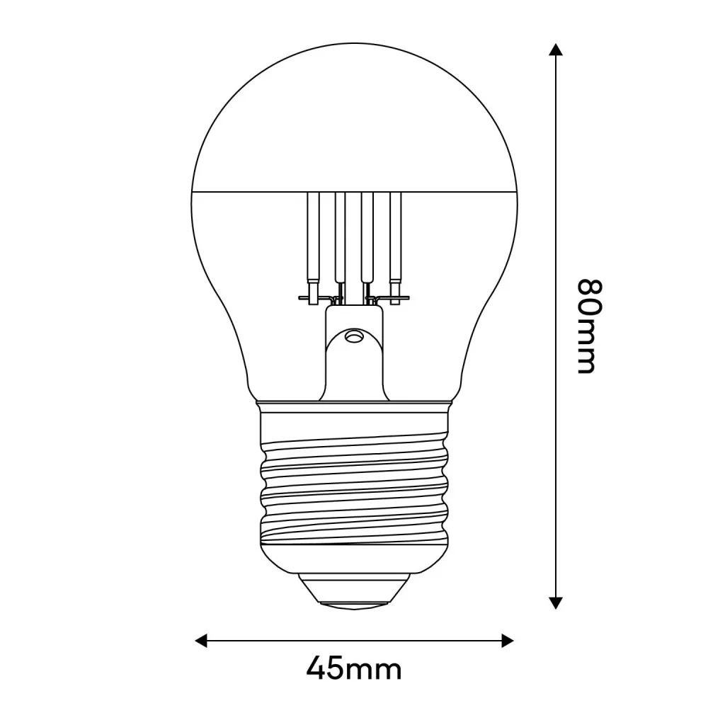 Lâmpada LED Meia Esfera Prata Mini Globo G45 4,8W 380 lm E27 2700K Dimerizável - A03