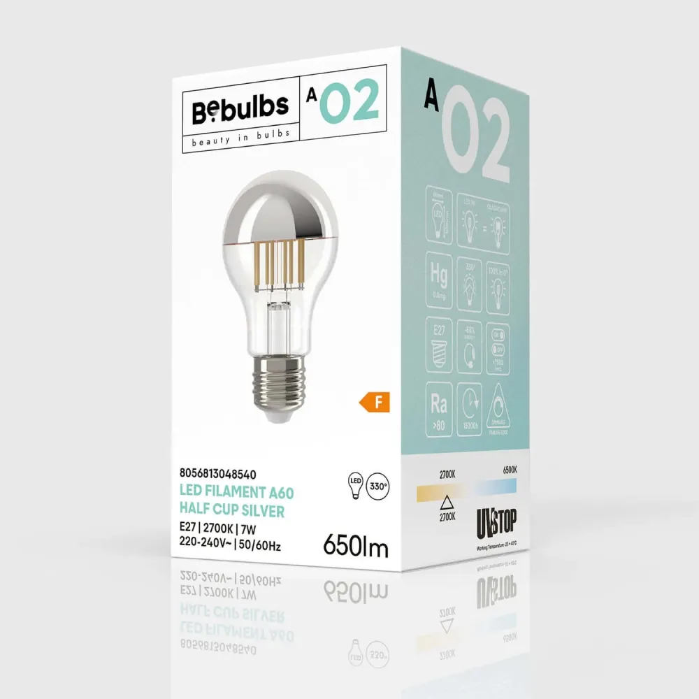Lâmpada LED Meia Esfera Prateada Gota A60 7W 650Lm E27 2700K Regulável - A02