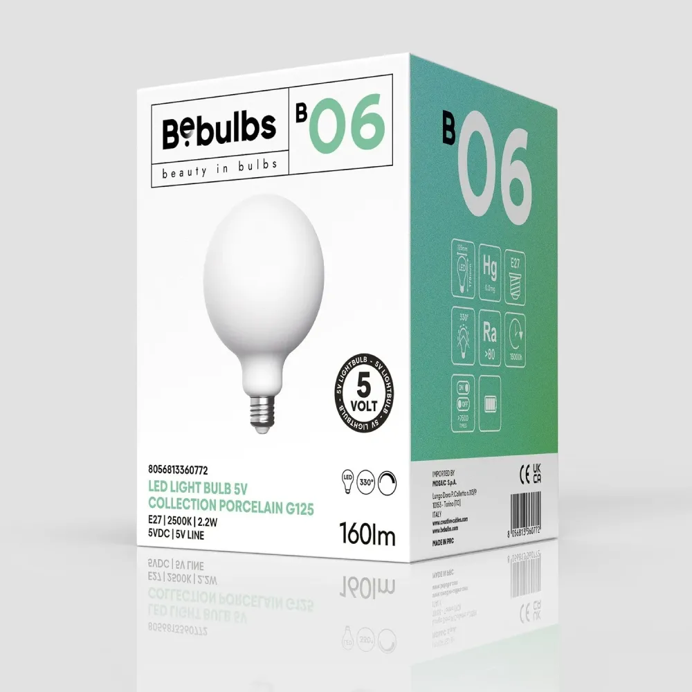 Lâmpada LED Porcelana Linea 5V Globo G125 2,2W 160Lm E27 2500K Dimerizável - B06