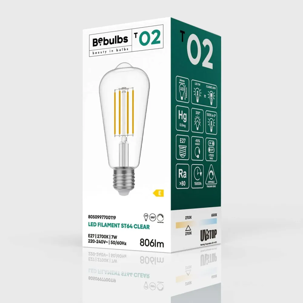 Lâmpada LED Transparente Edison ST64 7W 806Lm E27 2700K Regulável - T02