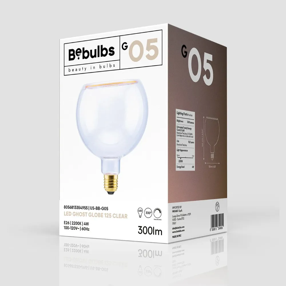 Lâmpada LED Transparente Ghost Line CRI 90 G40 4W 300Lm E26 120V 2200K Regulável - G05