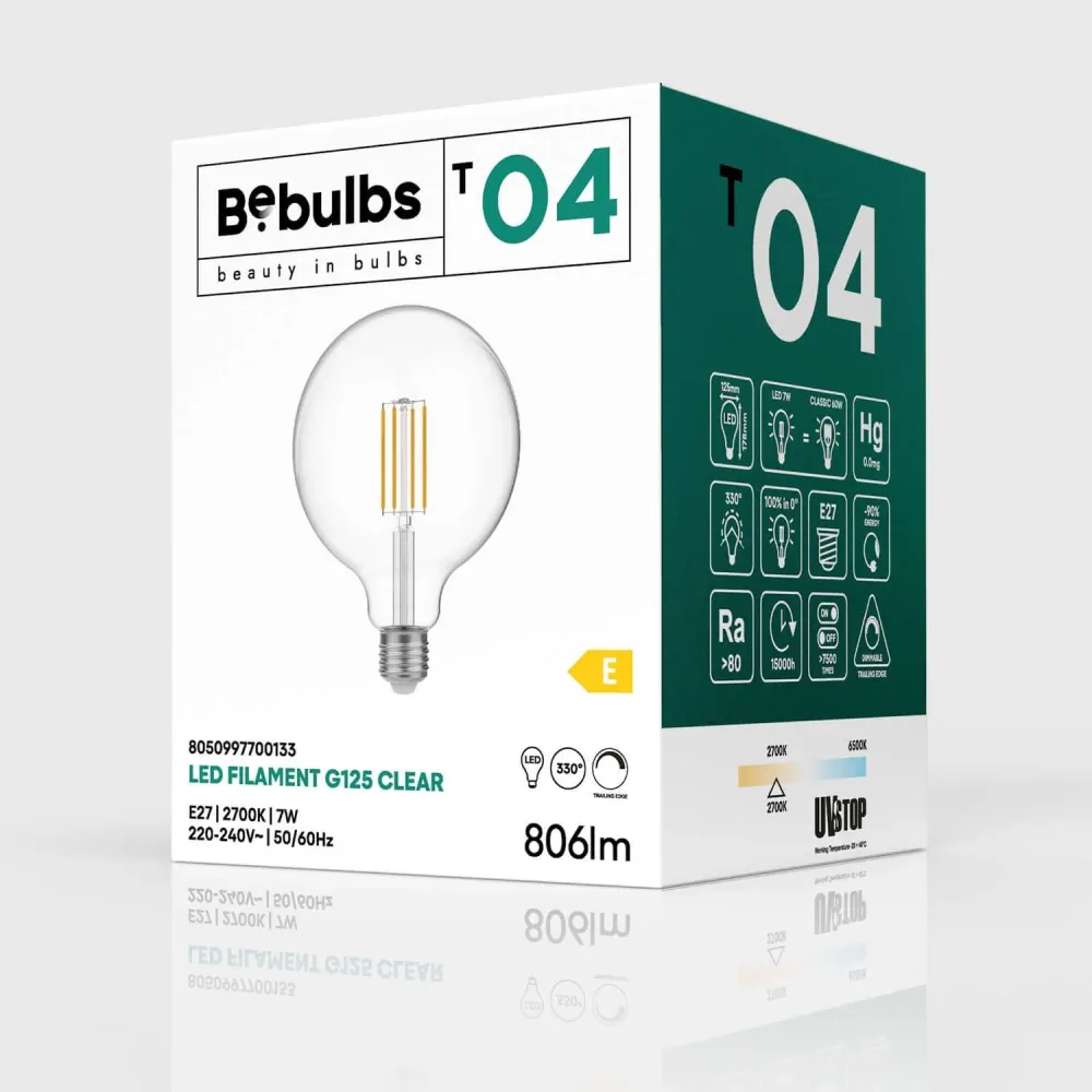 Lâmpada LED Transparente Globo G125 7W 806Lm E27 2700K Regulável - T04