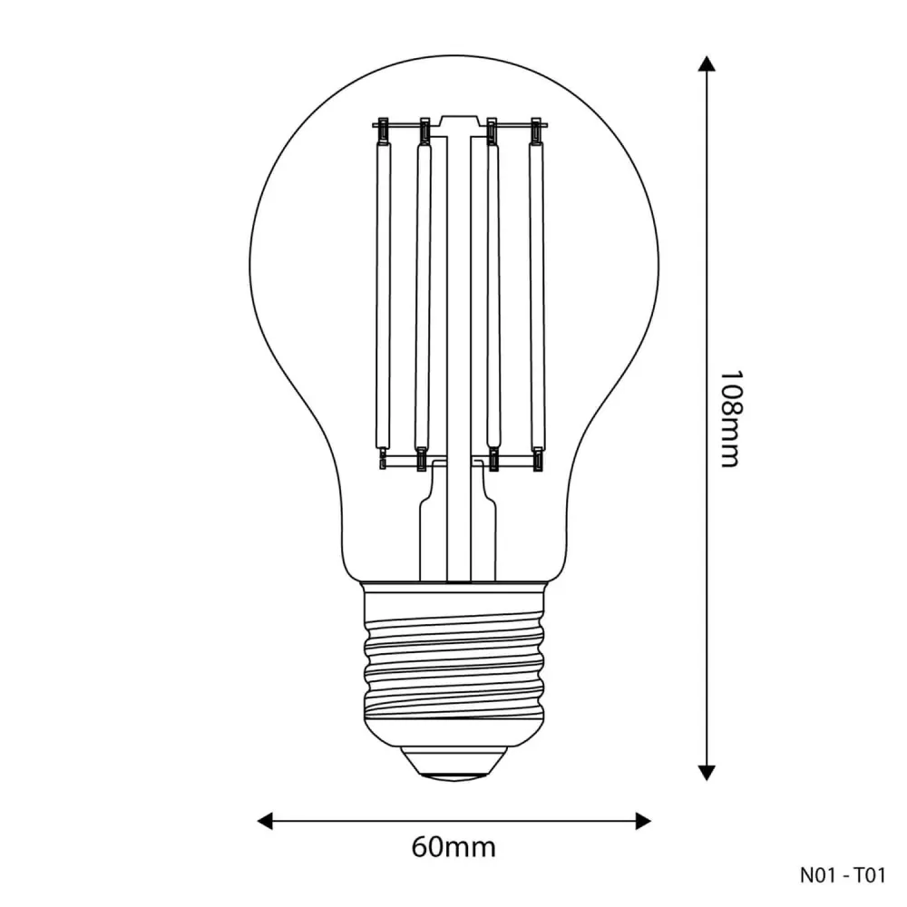 Lâmpada LED Transparente Gota A60 7W 806Lm E27 2700K Regulável - T01
