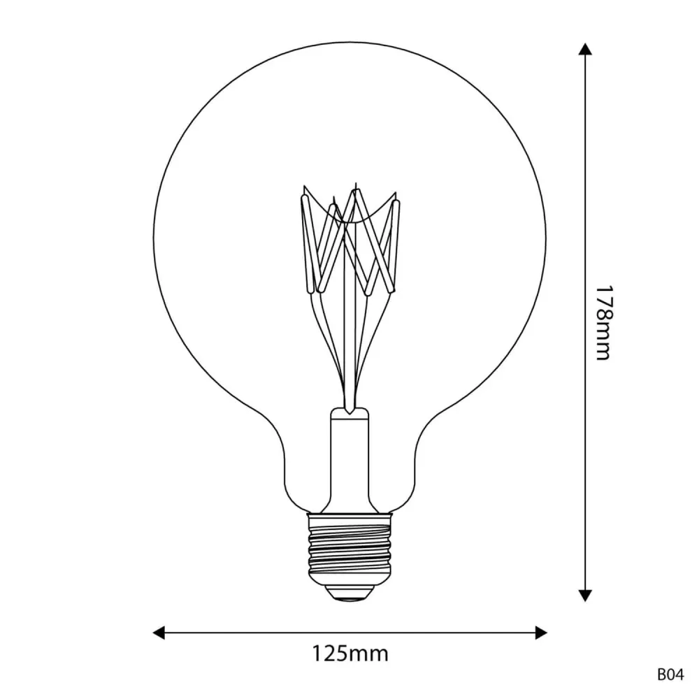 Lâmpada LED Transparente Linha 5V filamento curto Globo G125 1,3W 110Lm E27 2500K Regulável - B04