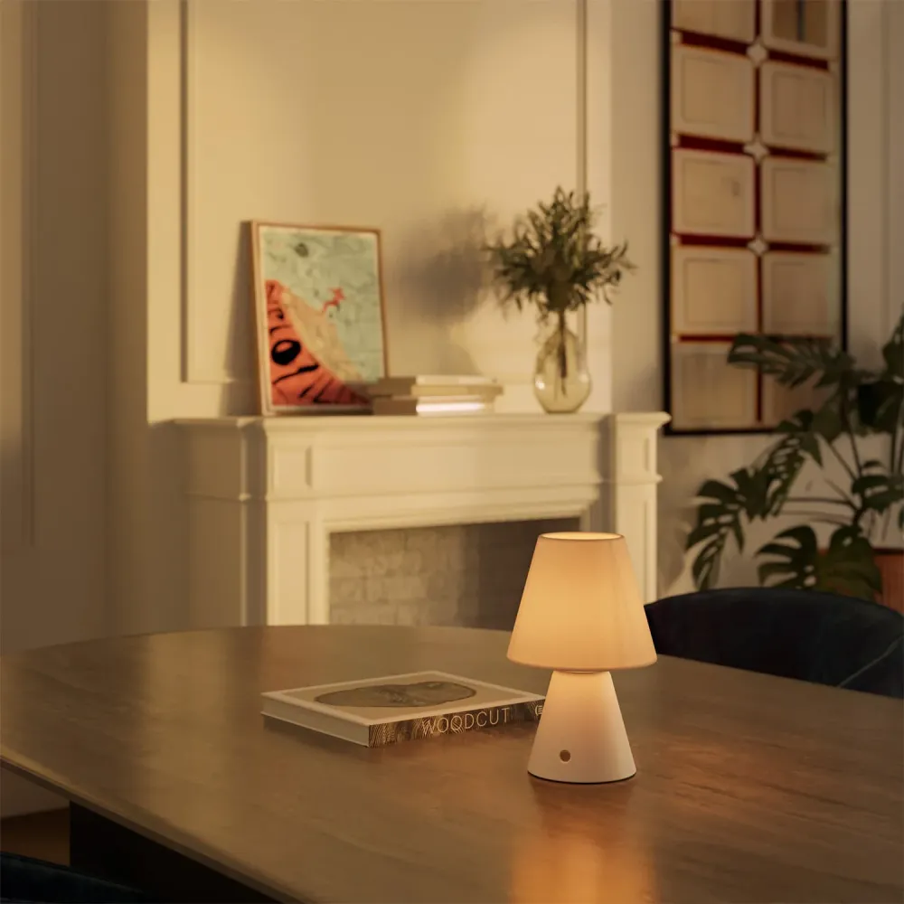 Mini abajur Impero com encaixe E27 para candeeiro de mesa ou aplique de parede - Tecido branco