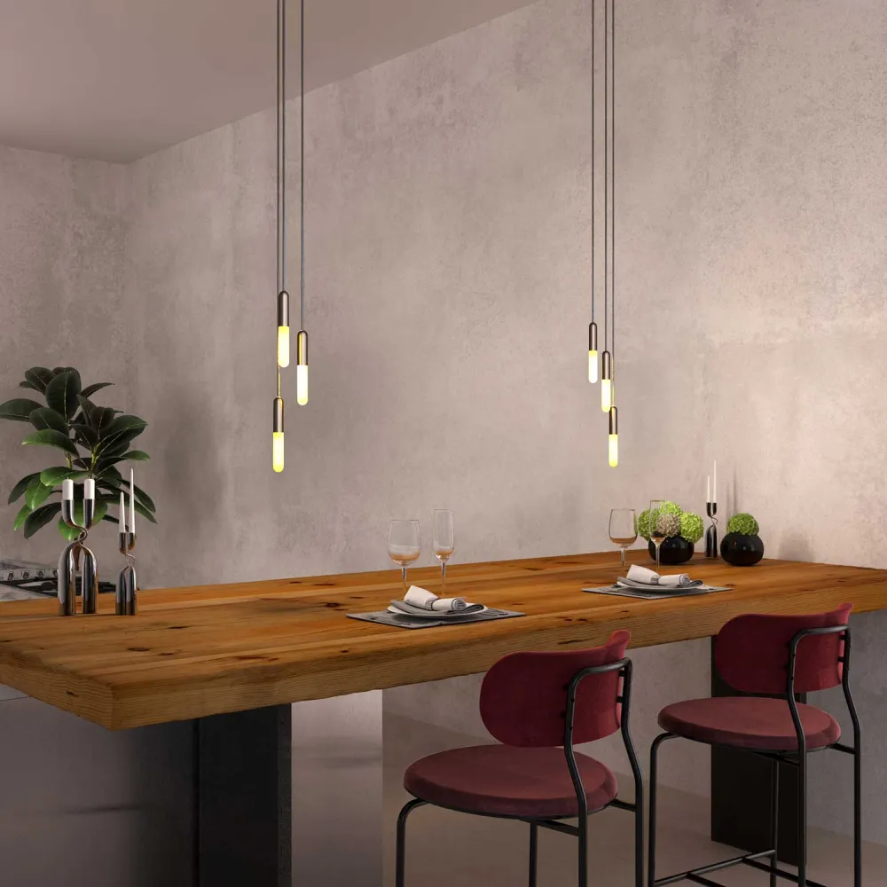 P-Light, kit de casquilho E14 em metal com passa-cabo oculto - Titânio acetinado