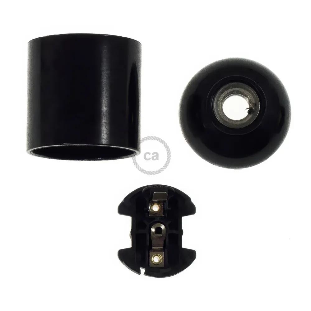 Soquete E26 em baquelite fenólica lisa - Preto