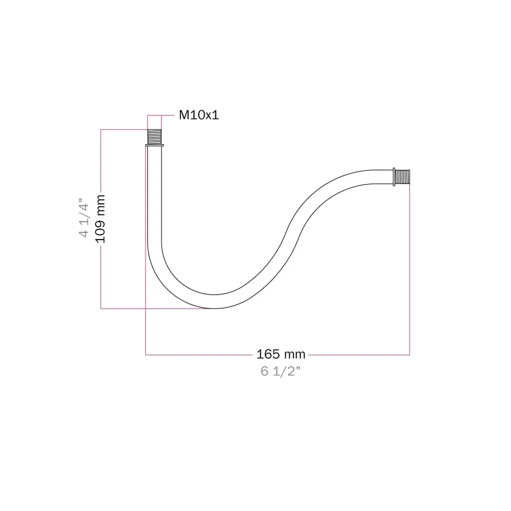 Tubo curvo de extensão em S para luminária, 16,5 cm em metal - Ferrugem escura pintada
