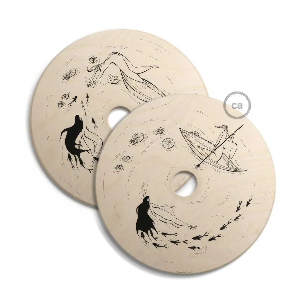 UFO Abajur em madeira Edição Especial Ilustradores Italianos, dupla face, diâmetro 33 cm - Fernando Cobelo