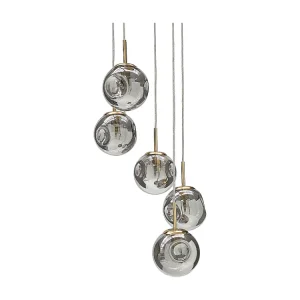 Candeeiro de teto para 5 luzes em vidro transparente e acobreado RALFES