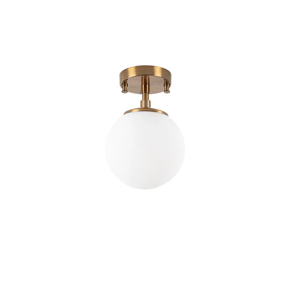 Lâmpada de teto esférica Acresh Ø15cm Vidro Branco e Metálico Ouro antigo