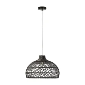 Luminária de teto Hoshi de vime integral em preto, diâmetro 46 cm.