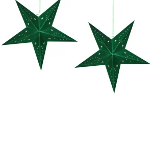 Set 2 LED Hanging Flanela Paper Stars 45 cm Green MOTTI