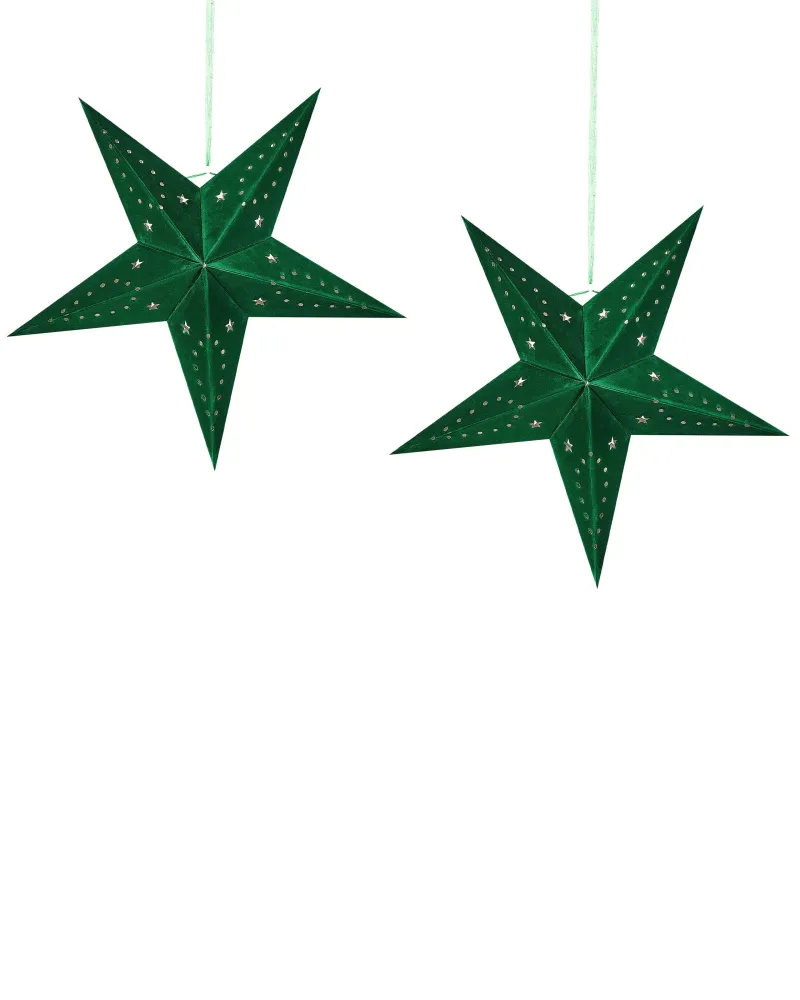 Set 2 LED Hanging Flanela Paper Stars 45 cm Green MOTTI