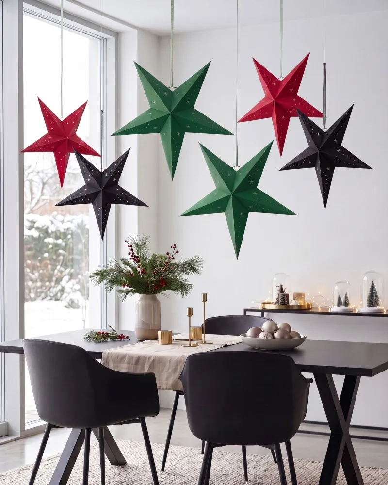 Set 2 LED Hanging Flanela Paper Stars 45 cm Green MOTTI