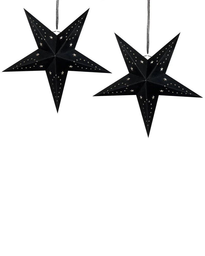 Set 2 LED Hanging Veludo Paper Stars 60 cm Black MOTTI