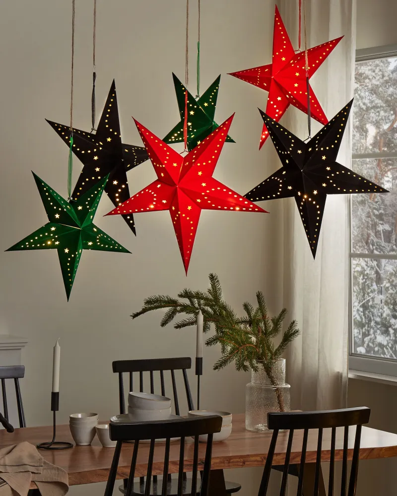 Set 2 LED Hanging Veludo Paper Stars 60 cm Black MOTTI