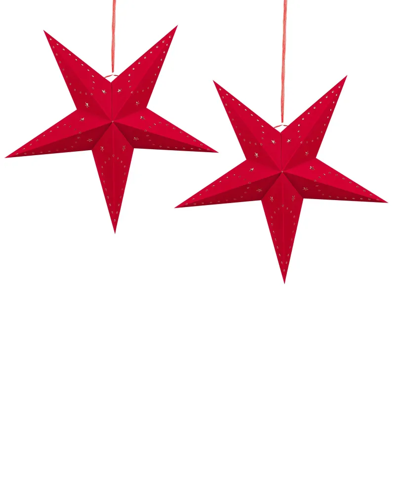 Set 2 LED Hanging Velvet Paper Stars 60 cm Vinho MOTTI