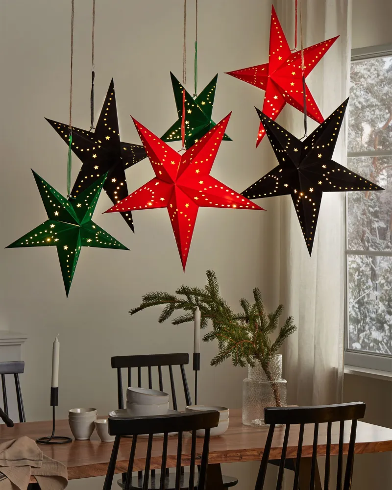 Set 2 LED Hanging Velvet Paper Stars 60 cm Vinho MOTTI
