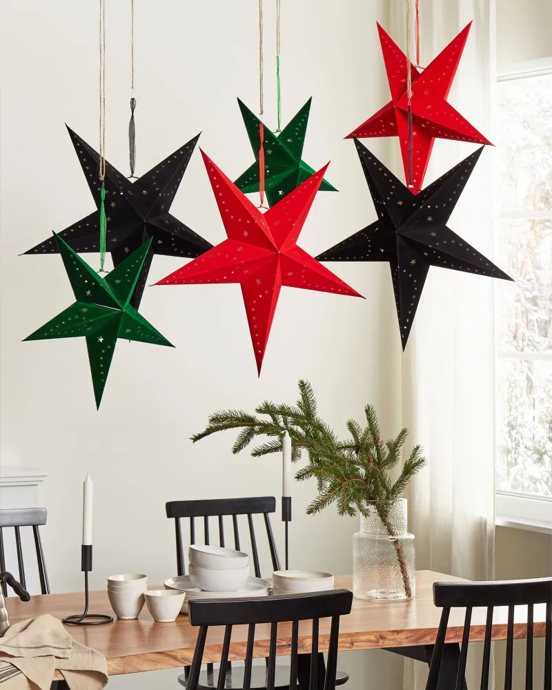 Set 2 LED Hanging Velvet Paper Stars 60 cm Vinho MOTTI