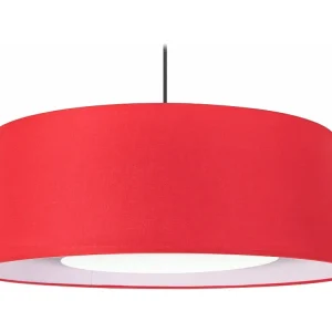 Suspensão TOSEL ALFENA TAMBOUR C tecido cilindro vermelho branco D60 x H85 cm