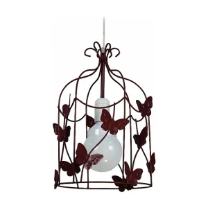 Suspensão TOSEL CAGE PAPILLONS metálico lanterna castanho D23 x H96 cm