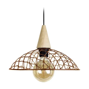 Suspensão TOSEL CANOPUS BOIS metálico cúpula cobre D30 x H68 cm
