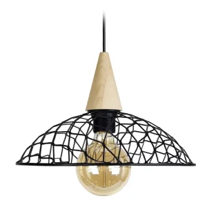 Suspensão TOSEL CANOPUS BOIS metálico cúpula preto D30 x H68 cm