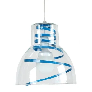 Suspensão TOSEL CLOCHE verreMETAL vidro cúpula azulado D30 x H90 cm