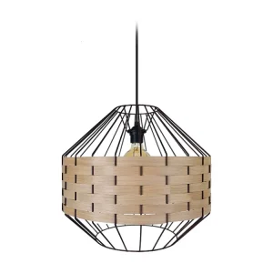 Suspensão TOSEL TRESSÉ BHAMO D metálico e madeira cilindro Madeira de faia D38 x H97 cm
