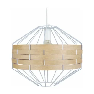 Suspensão TOSEL TRESSÉ BHAMO C metálico e madeira cilindro Madeira de carvalho D18 x H80 cm
