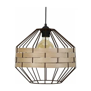 Suspensão TOSEL TRESSÉ BHAMO B metálico e madeira globo metal D43 x H99 cm
