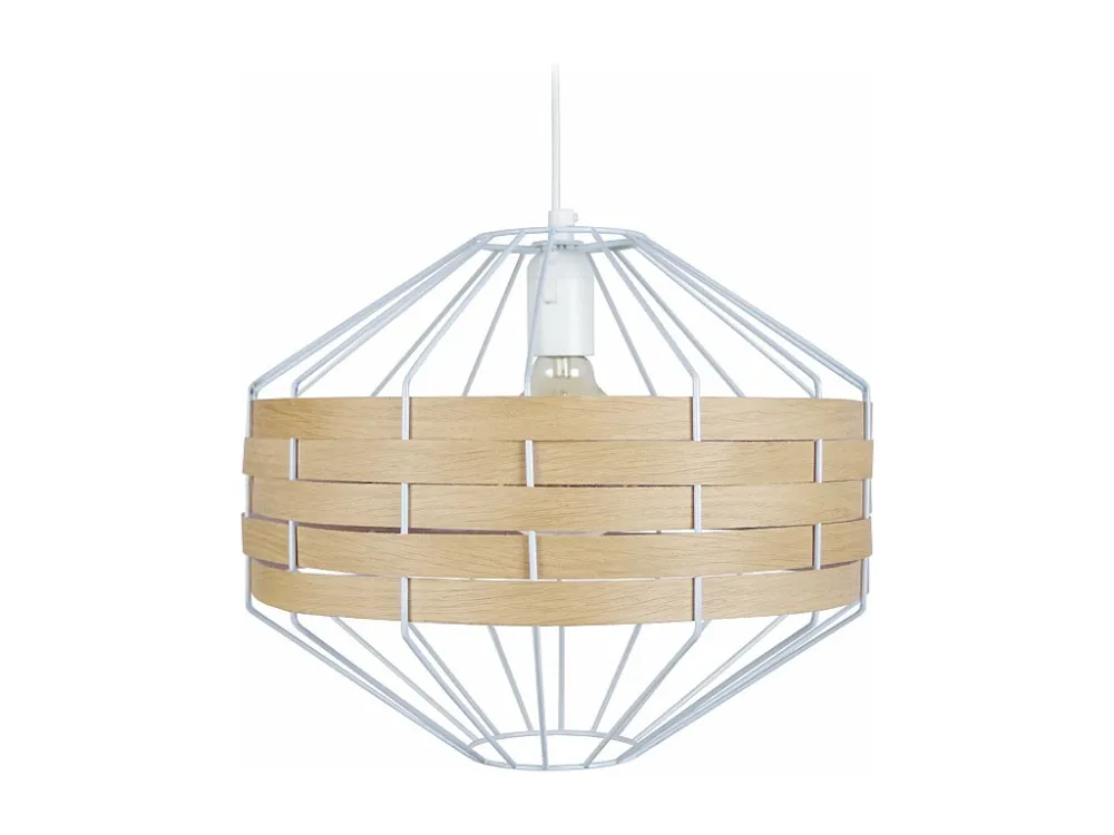 Suspensão TOSEL TRESSÉ BHAMO C metálico e madeira cilindro Madeira de carvalho D18 x H80 cm