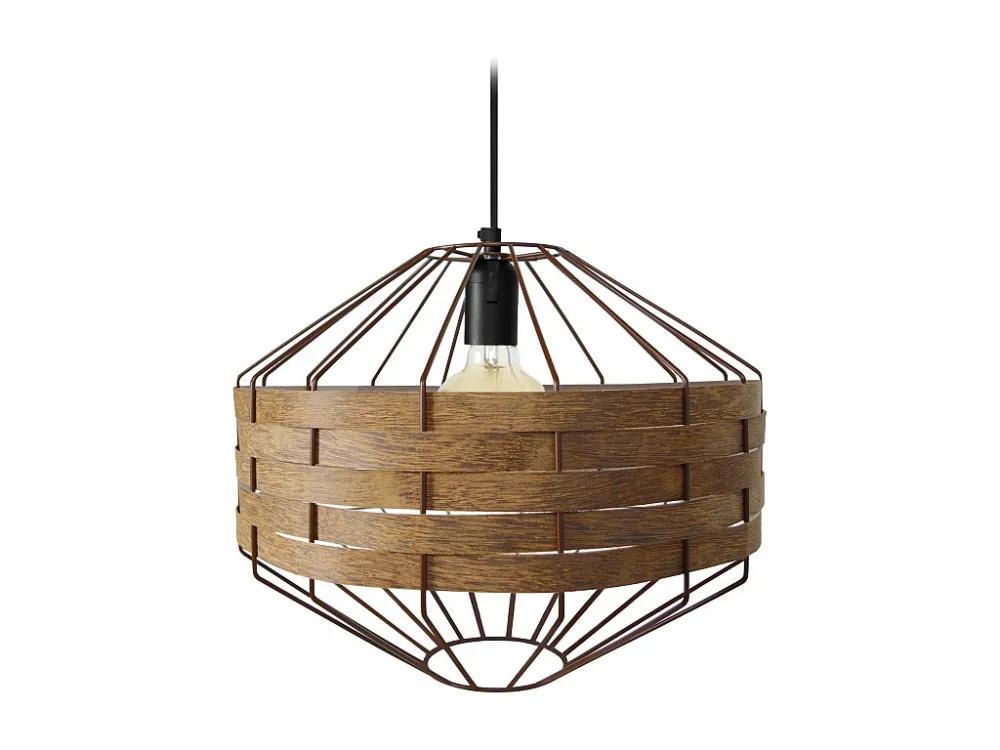 Suspensão TOSEL TRESSÉ BHAMO C metálico e madeira cilindro sucupira D18 x H80 cm