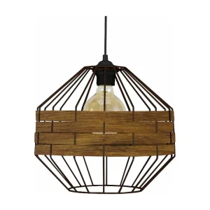 Suspensão TOSEL TRESSÉ BHAMO B metálico e madeira globo madeira metálica D43 x H99 cm