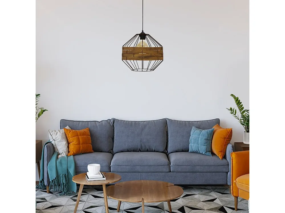 Suspensão TOSEL TRESSÉ BHAMO B metálico e madeira globo madeira metálica D43 x H99 cm