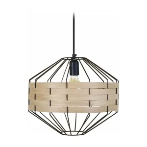 Suspensão TOSEL TRESSÉ BHAMO C metálico e madeira cilindro Madeira de carvalho D18 x H80 cm